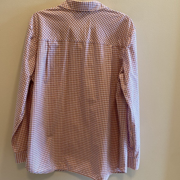 Lafayette 148 New York Orange and Blue Checkered Button Down Shirt - Picture 4 of 7